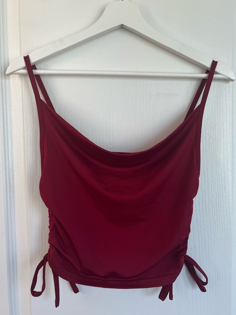 SHEIN Burgundy Ruched Tie-Side Crop Tank